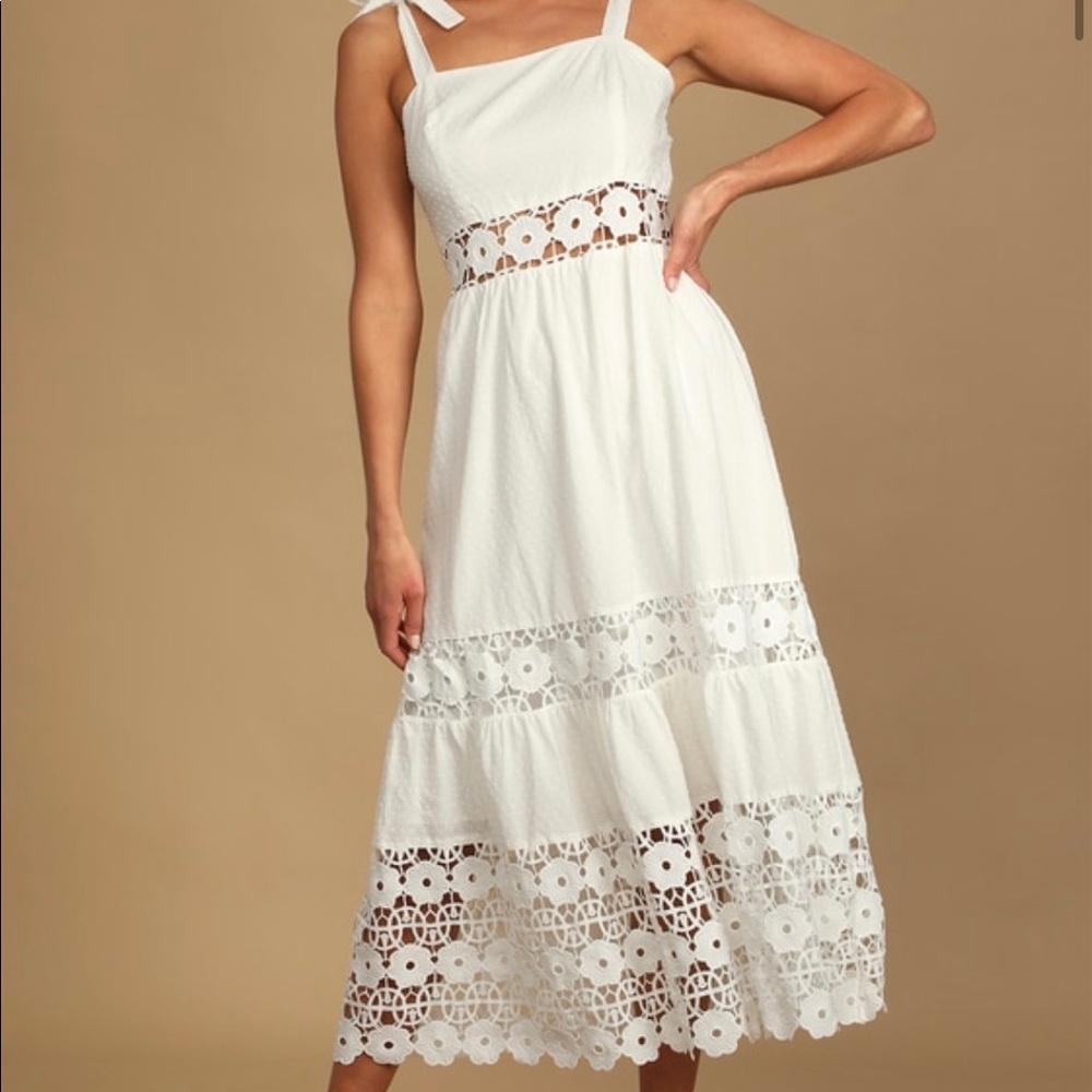 LULUS CHEERY DAYS WHITE MIDI SUNDRESS.